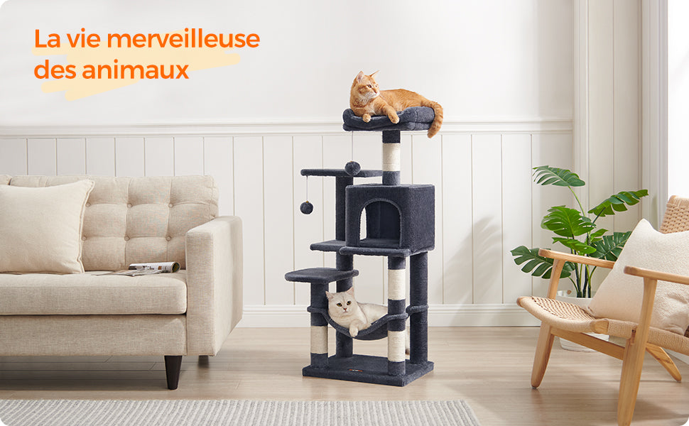 Arbre à Chat Premium 112 cm – Niche, Hamac & Griffoirs