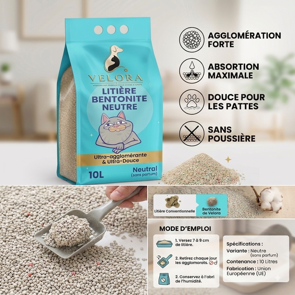 NEUTRE 10L litière de bentonite de chat sans poussière 100 % naturel fort agglomérant