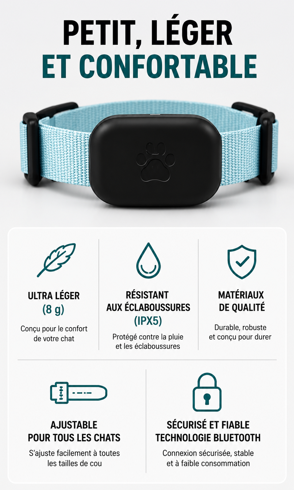 Collier Traceur GPS pour Chat – Compatible Apple Localiser (Find My)