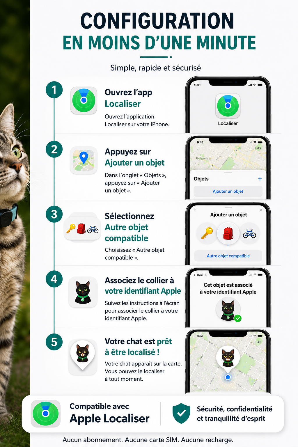 Collier Traceur GPS pour Chat – Compatible Apple Localiser (Find My)