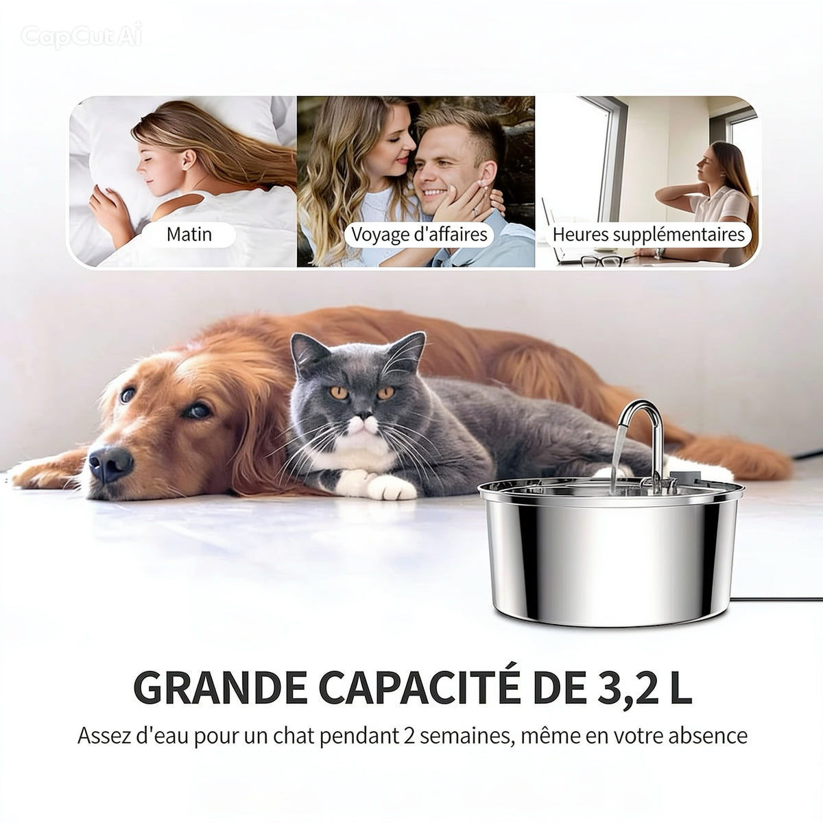 Fontaine à Eau 3,2 L pour chien  – Acier Inoxydable & Filtration Continue
