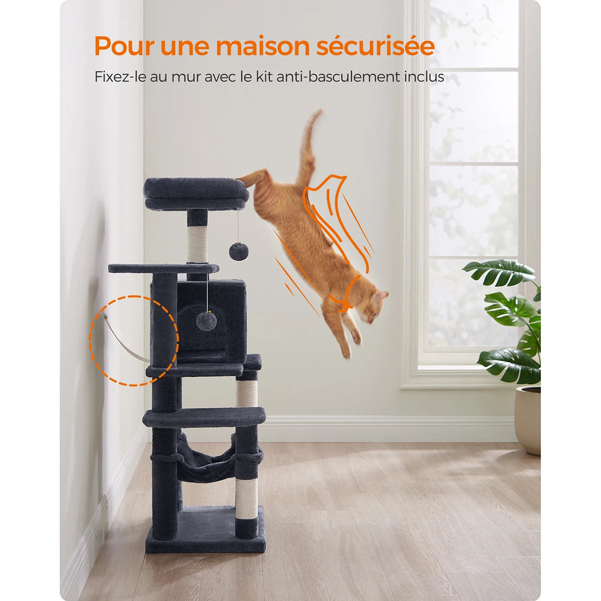 Arbre à Chat Premium 112 cm – Niche, Hamac & Griffoirs