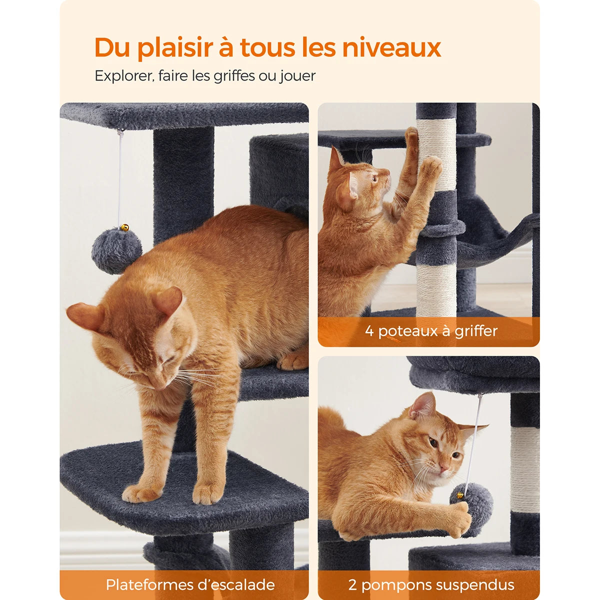 Arbre à Chat Premium 112 cm – Niche, Hamac & Griffoirs